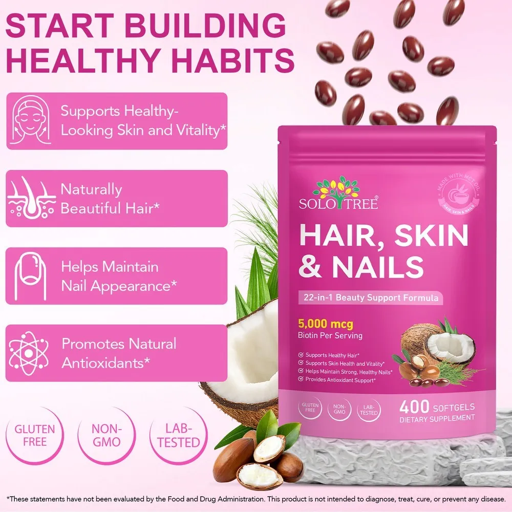 Hair Skin and Nails Softgels with Biotin and Zinc Supports Healthy-Looking Hair and Skin and Strong Nails for Adult 400 Softgels