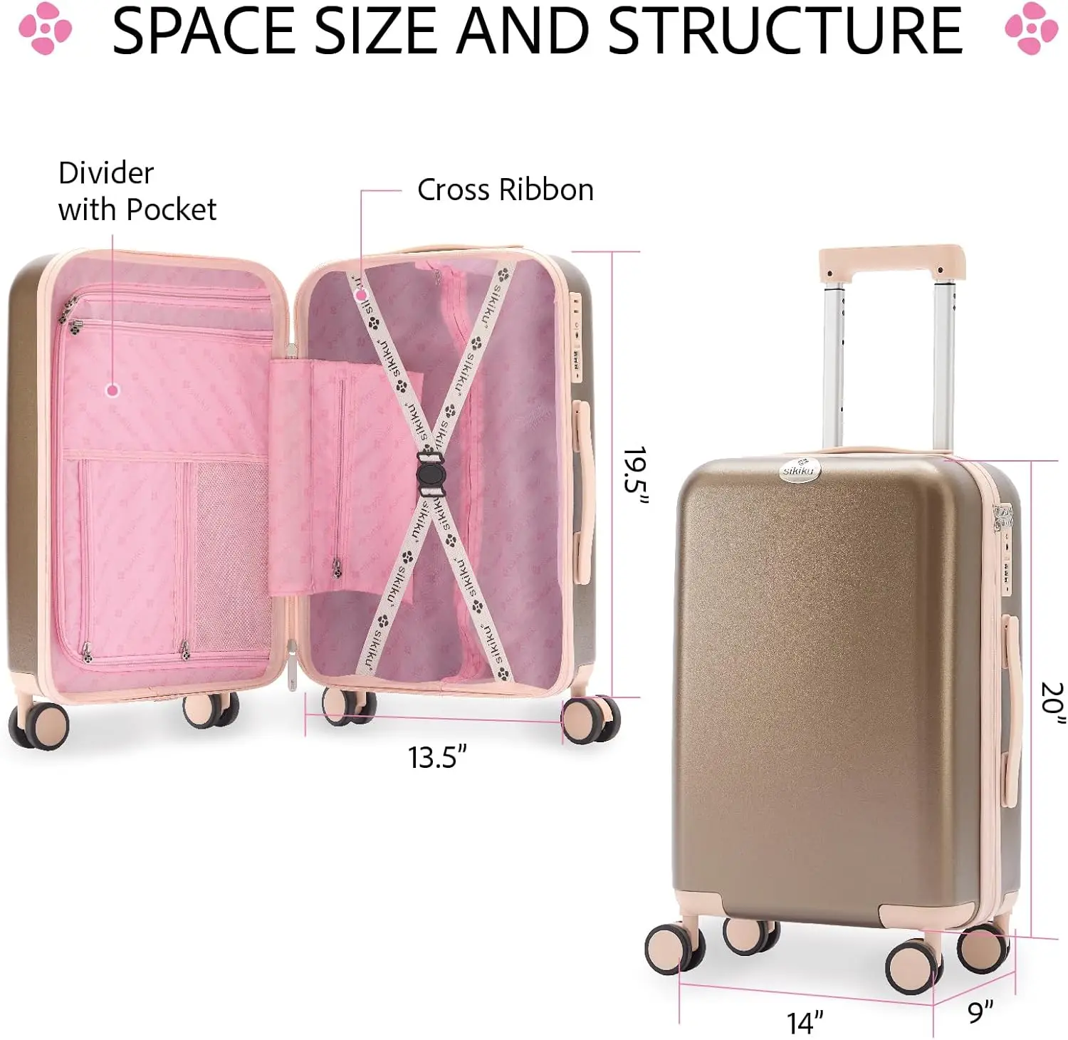 Valise rigide légère pour femme, bagage à main durable, roues tournantes à 360 °, serrure Tsa, 20 po