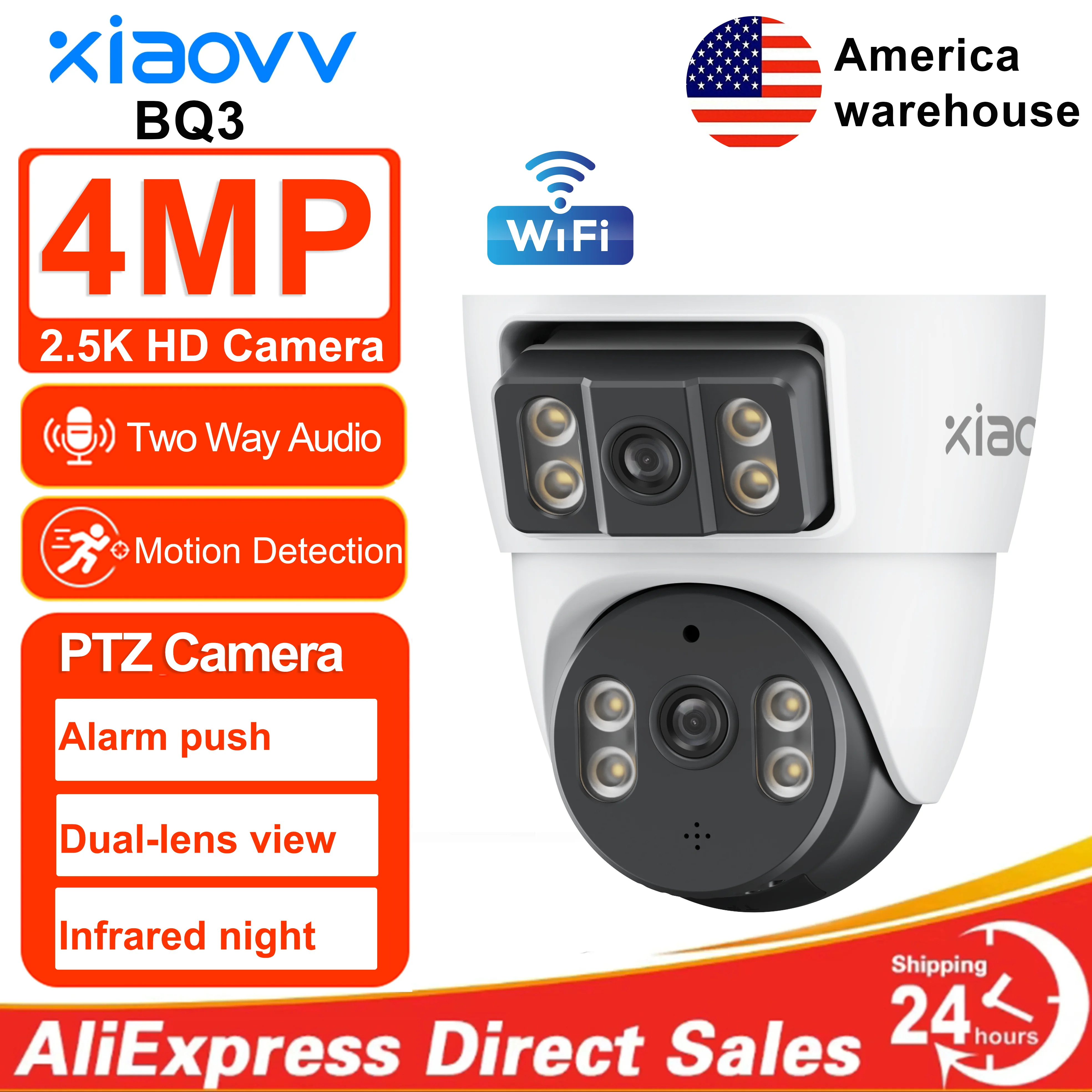 

Xiaovv 4MP WIFI House Security Camera CCTV With Dual Lens Dual Screen 360 Degree PTZ, AI Humanoid Detection Motion Tracking I
