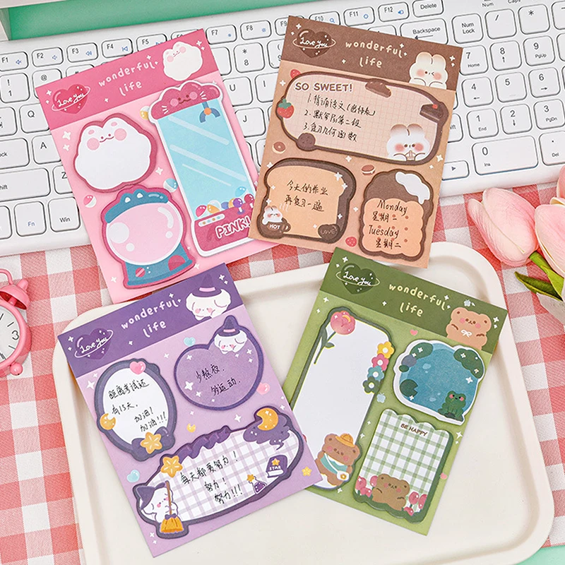 Kawaii Cartoon Strawberry Rabbit Bear Sticky Notes Memo Pad messaggio carino N Times Sticky Office Stationery Supply Journal Planner