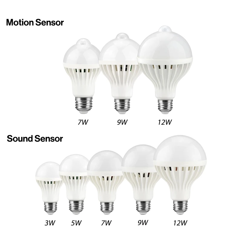 Sensore di movimento PIR luce 3W 5W 7W 9W 12W lampadina a Led E27 220V Auto Smart Led PIR luce del corpo a infrarossi lampada con sensore di suono