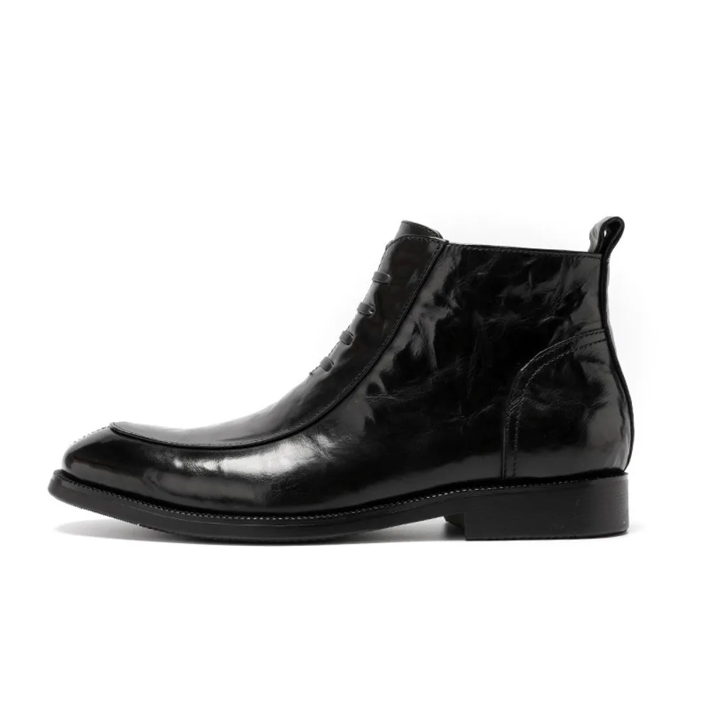 New Fashion British Style Men Boots Genuine Fetlock Cowhide Hand Crinkled Leather High Top Ankle Boots