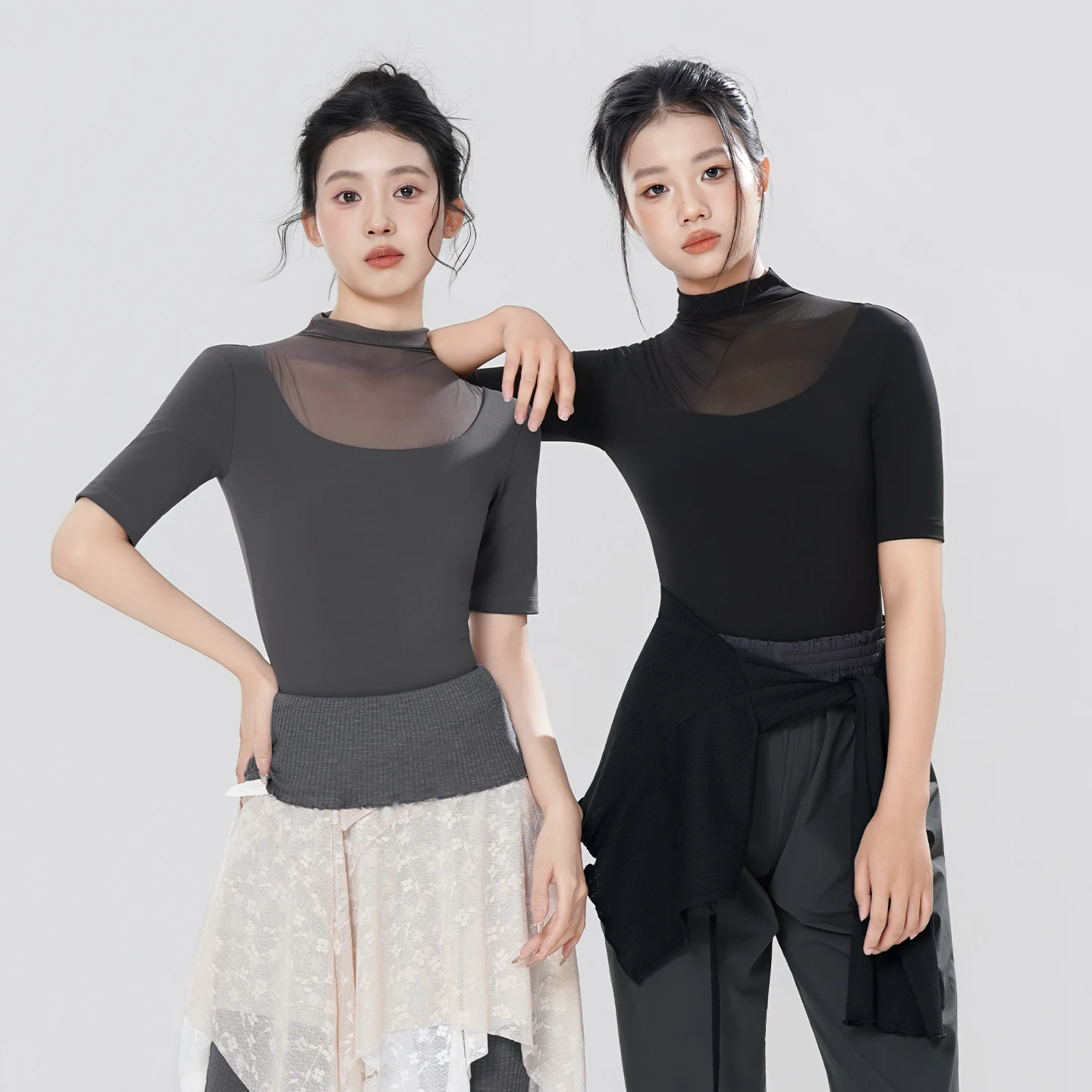 

Женские гимнастические купальники с воротником-стойкой, с коротким рукавом, для балета и танцев, высокоэластичные, с сетчатыми вставками