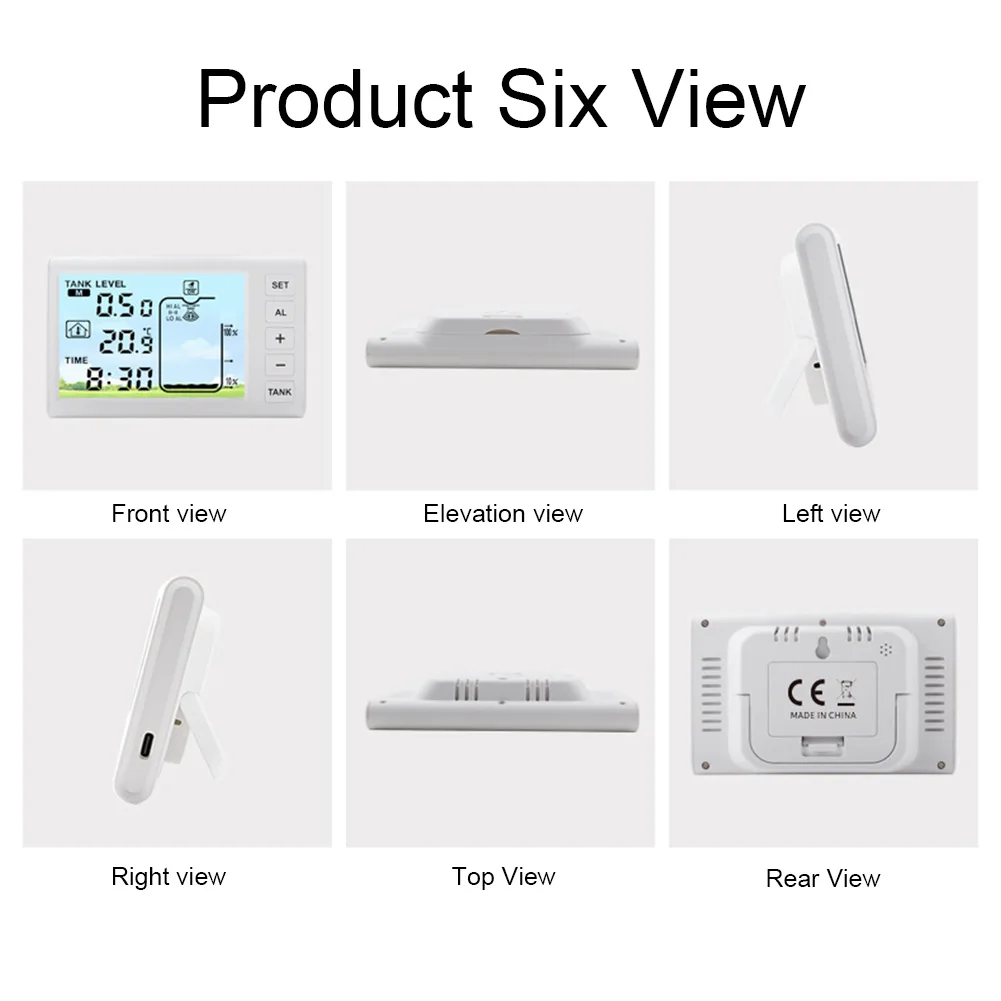 Imagem -06 - Medidor de Nível de Líquido com Alarme Tanque de Água Sensor de Temperatura de Água Exibição de Tempo Medidor de Nível Ultrassônico para Medição de Profundidade de Líquido