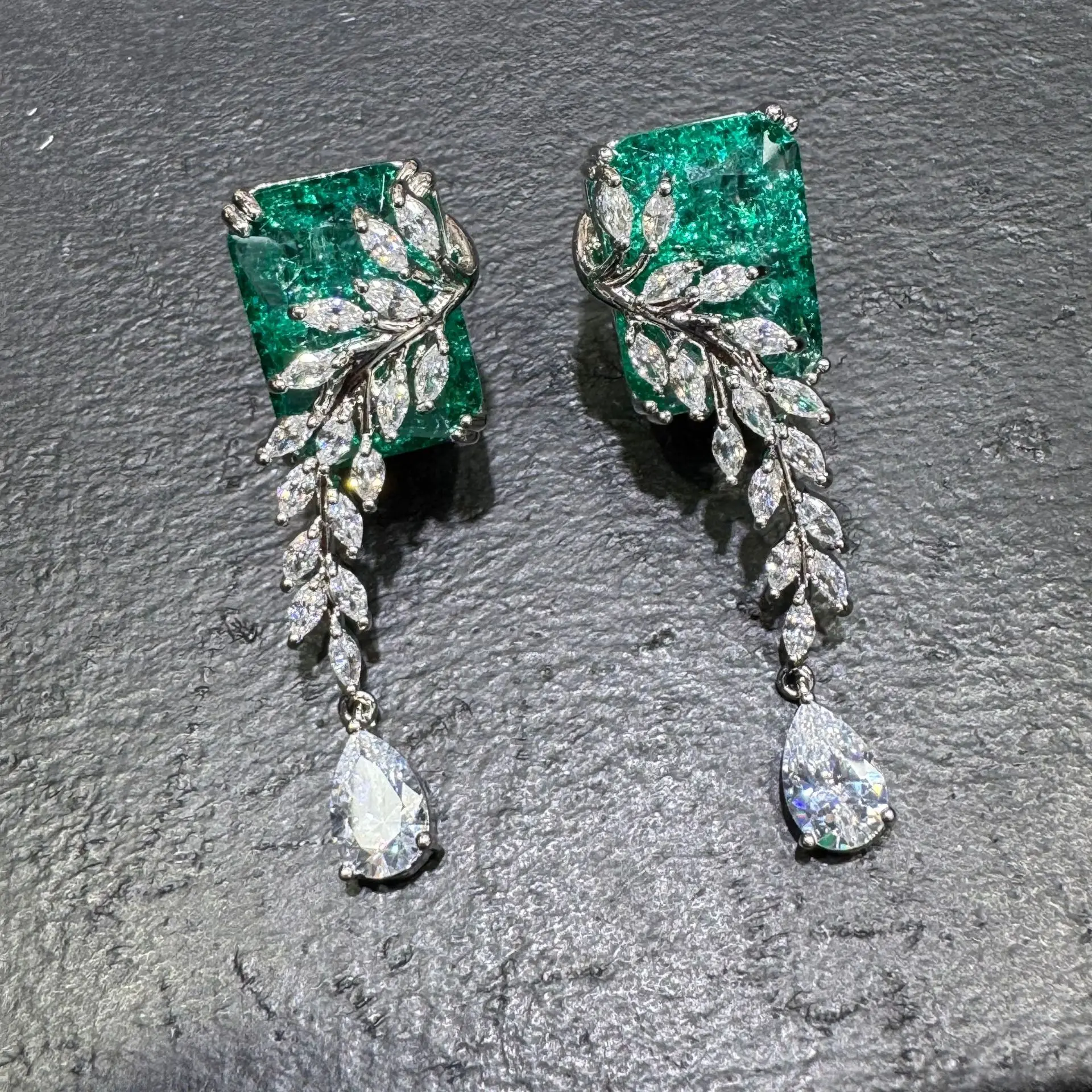 

fashion cubic zirconia earrings for women cute jewelry gala event party daily wear yellow green leaf square block