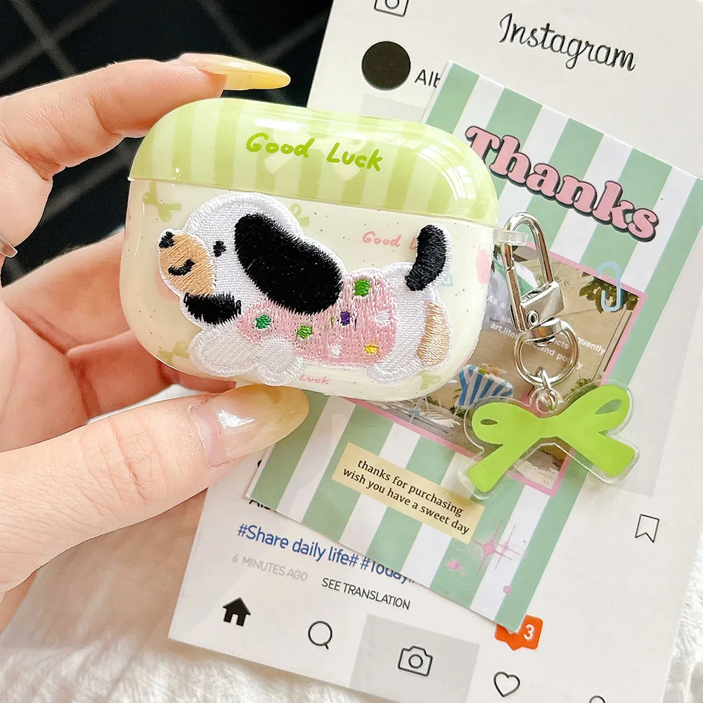 Корейские Мультяшные милые вышитые силиконовые наушники для AirPods 2 3 Pro 2 защитный чехол с подвеской чехол для пары