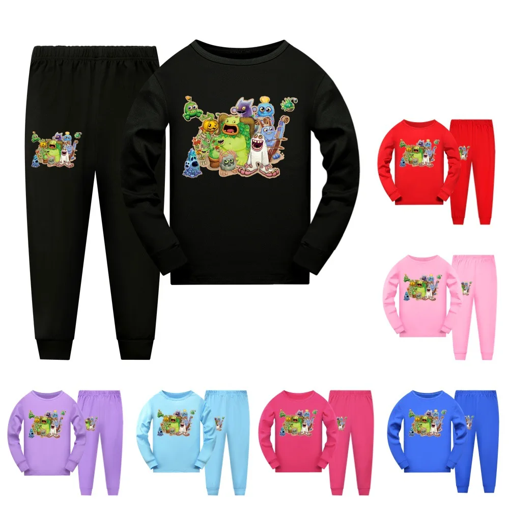 Heiße Jungen Casual Nachtwäsche MEIN SINGINGING MONSTERS Kostüm Kinder Cartoon Pyjama Mädchen Langarm Tops und Hosen 2 stücke Set Sweatshirts