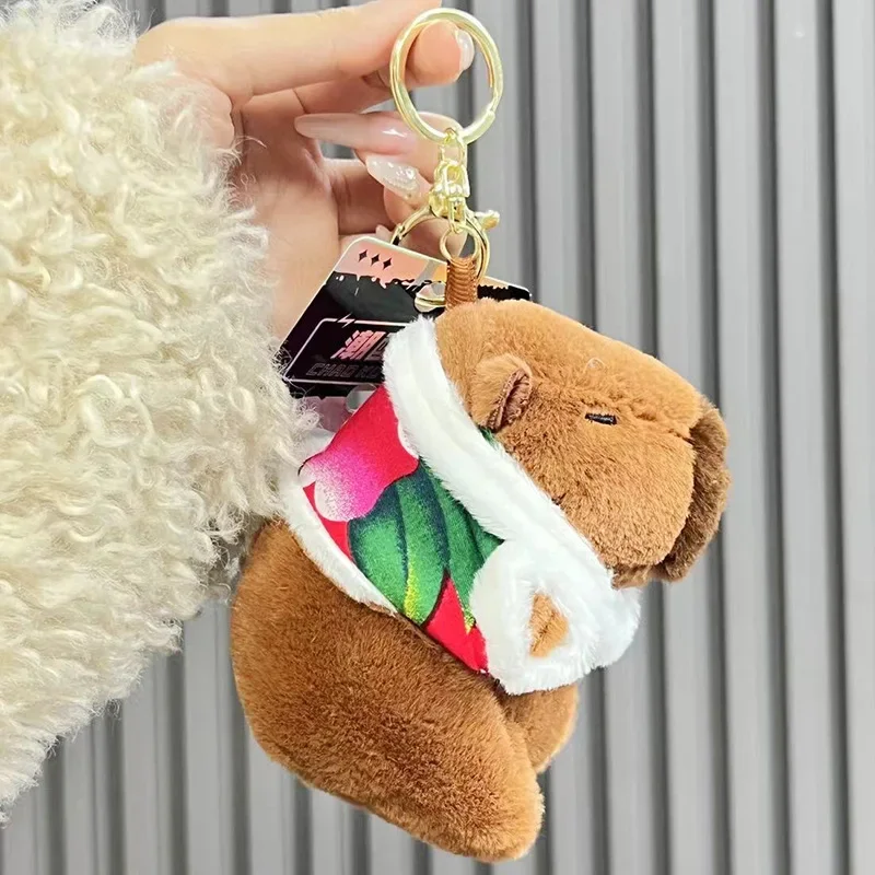 Flower Vest Capibara Kawaii Plush Toy Small Pendant Keychain Doll School Bag Pendant Keychain Best Birthday Gift Plushies