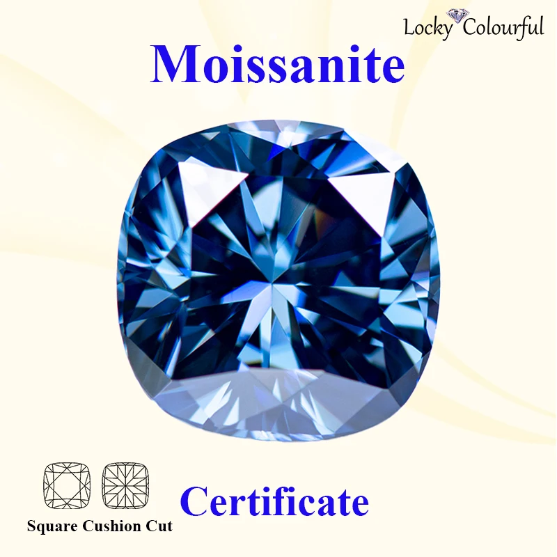 Moissanite carré coussin coupe VVS1 couleur bleu Royal naturel pour breloques bijoux à bricoler soi-même faisant des boucles d'oreilles matériel avec certificat GRA