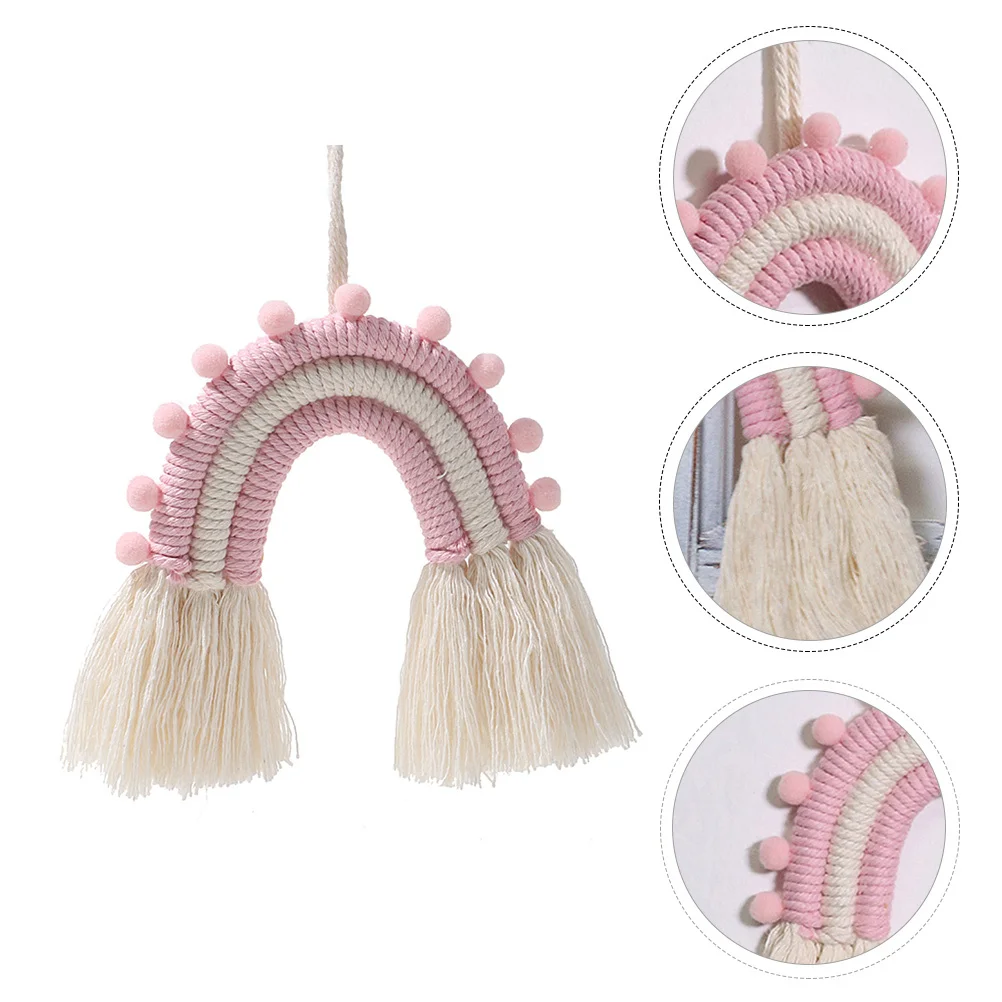 

1Pcs Rainbow Woven Pendant Pink Handmade Woven Ornament Rainbow Wall Decor Living Room Bedroom Hanging Decoration