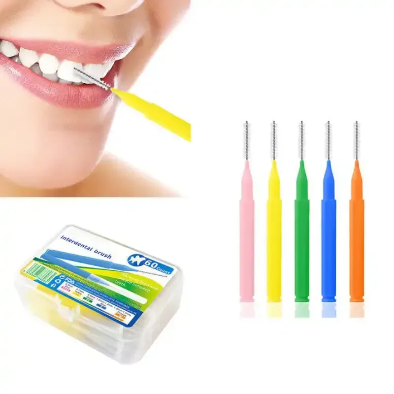 Escovas Interdentais para Cuidados Médicos, Tooth Push-Pull, Remove Alimentos e Placa, Ferramenta de Higiene Oral dos Dentes Melhores, 0,6-1,5mm, 60PCs