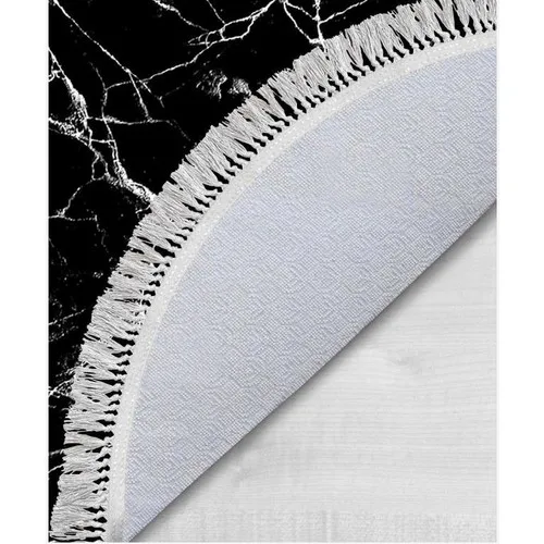 Dowry Wonderland Oval Fringed 2'li Bath Mat Pad Crack Wall Black White