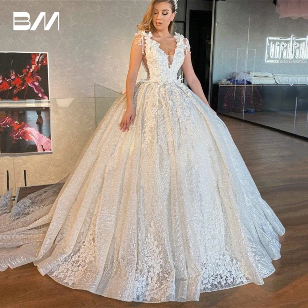 

Delicate Wedding Dresses for Women 2025 Customized V Neck Sequined Bridal Wedding Gown Tassel 3D Appliques Sweep Train