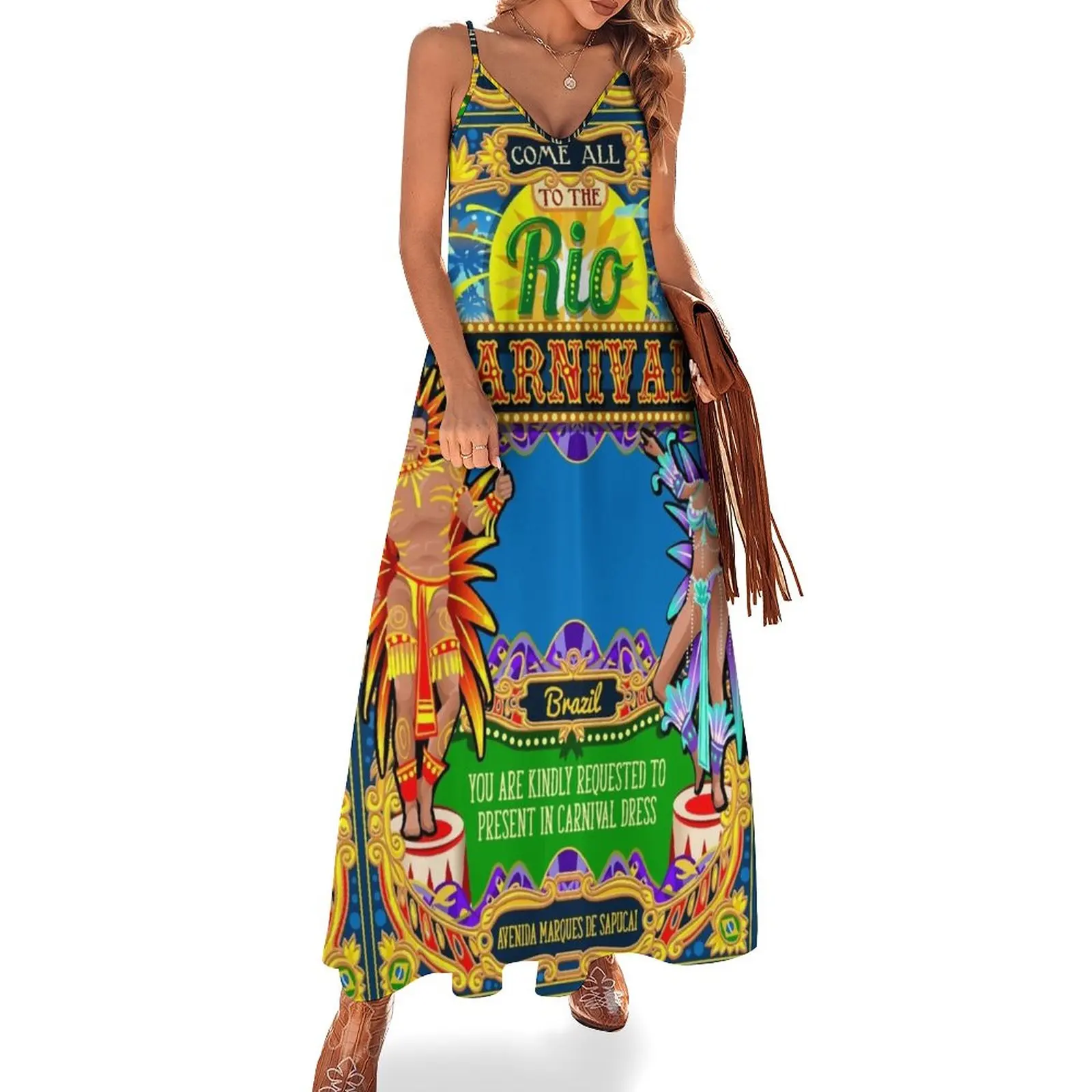 

Rio Carnival Poster Frame Brazil Carnaval Mask Show Parade Sleeveless Dress sensual sexy dress for women Woman dresses