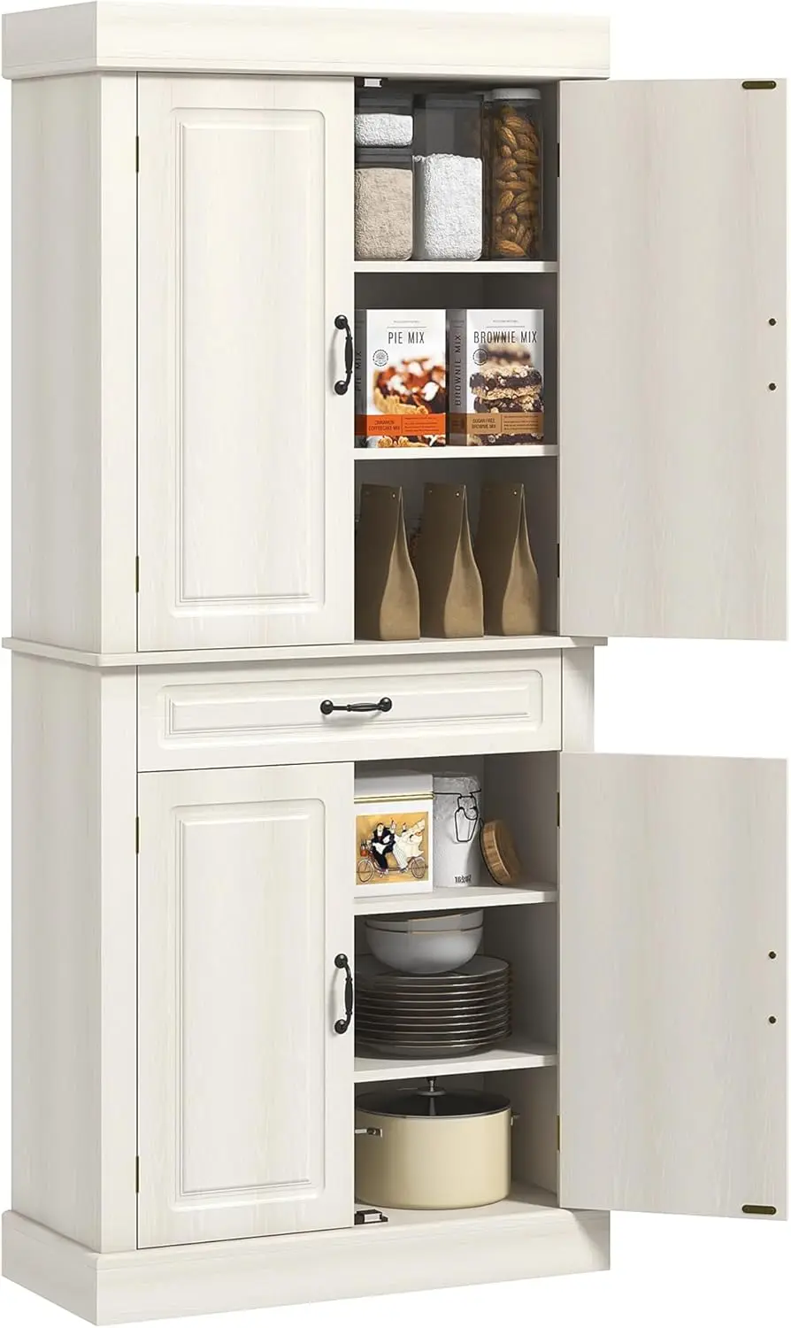 

71" Freestanding Kitchen Pantry Cabinet, Tall Storage Cabinet with 4 Doors and Drawer for Dining Room, White