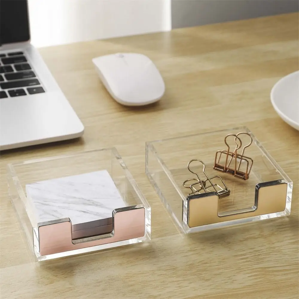 

Home Decor Acrylic Sticky Notes Box Clear Note Sheets Memo Pad Holder Transparent Rose Gold Notepads Organizer Desktop Organizer