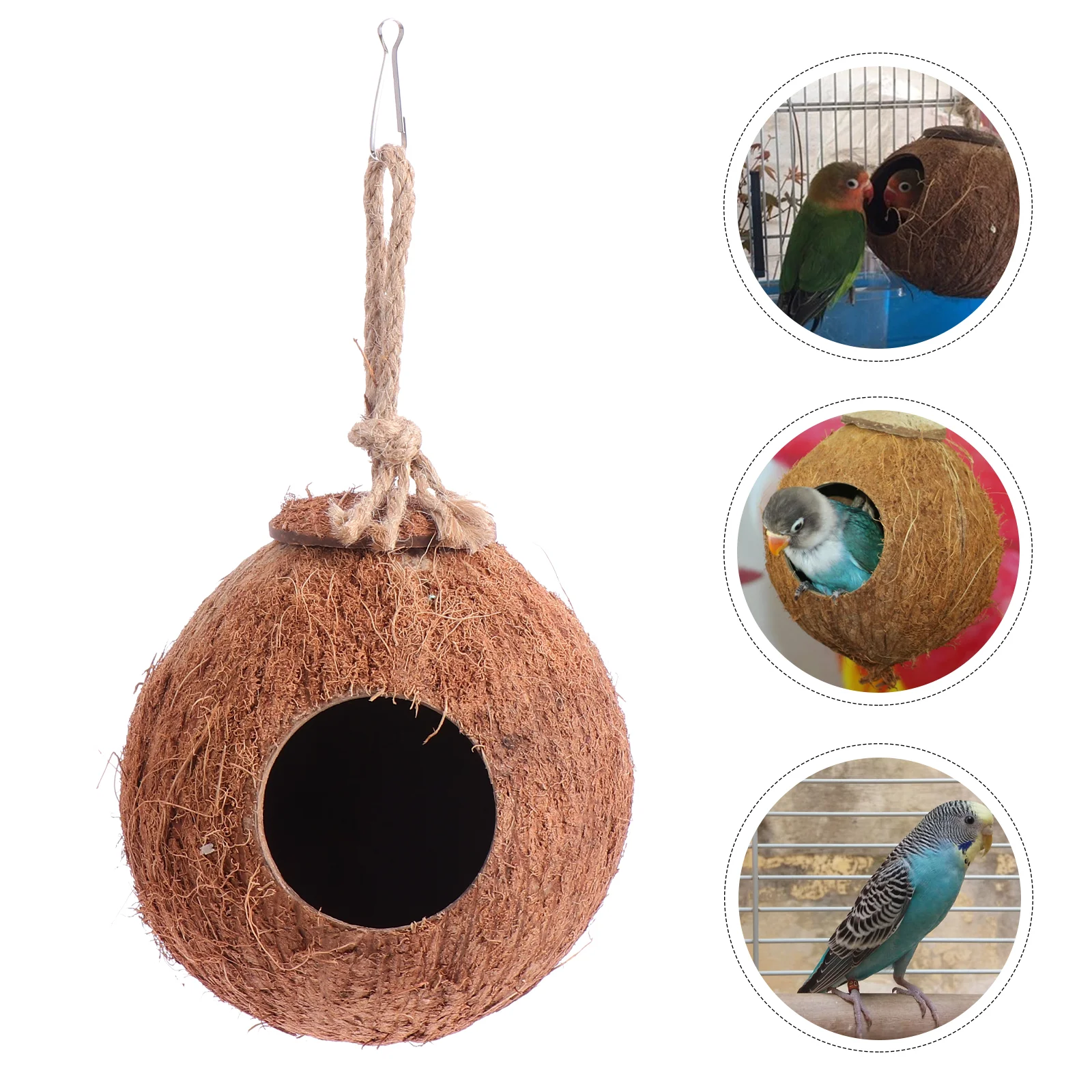 Coconut Shell Bird Nest for Parrot Hanging Feeder Hut Decoration House Birdhouse Natural