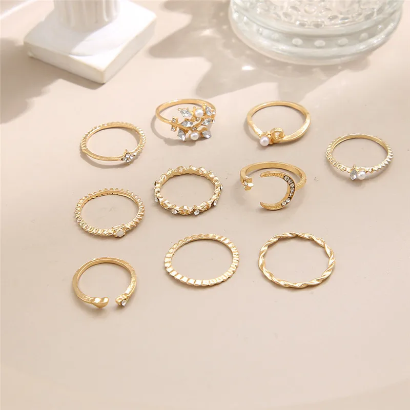 Women's Boho Gold Color Heart Rings Set