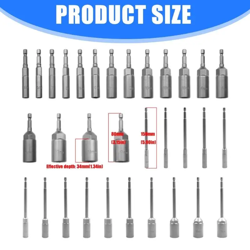 Y1UD Deep Drive Socket Set Professional Steel Enhanced Durability Fits Multiple Drill