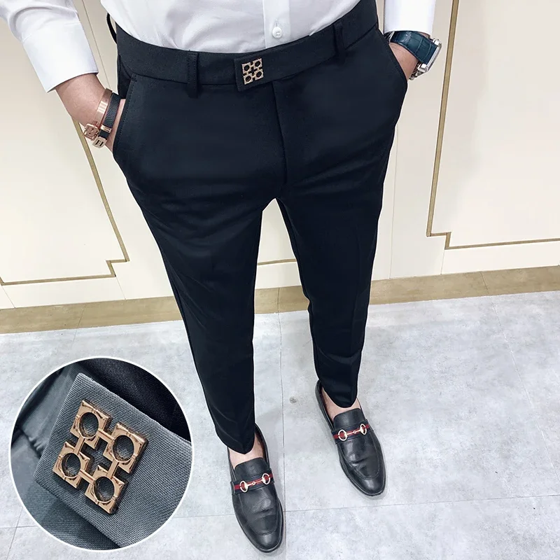 

2025 Spring Summer Men's Casual Pants Formal Business Men Solid Color Slim Fit Office Social Trousers Wedding Party Suit Pants