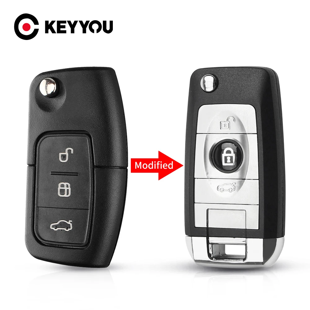 

KEYYOU 10x 3 Button Modified Flip Remote Car Key Shell Case Fob For Ford Fusion Focus Mondeo Fiesta Galaxy FO21 Blade