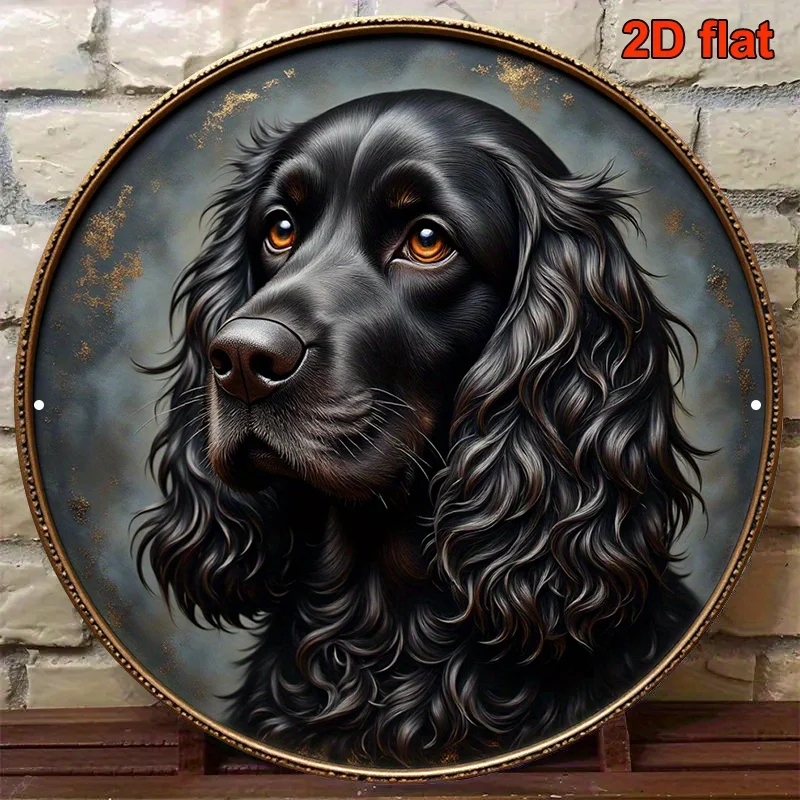 2D Flat - 【2D Flat】 2D Flat - [2D Flat] 2D Flat Print 1pc Metal Iron Sign. 8.0X8.0 inch Round Sign - Vintage Black Cocker Spanie