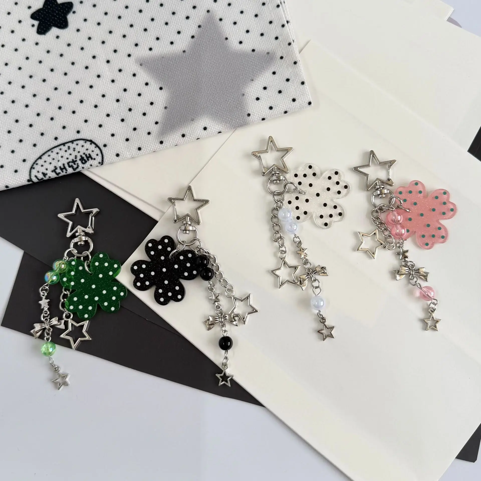 Japanese Korean Ins Style Fashion Versatile Sweet Cool Girl Keychain Star Polka Dot Bag Charm Camera Hanging Pendant for Girls