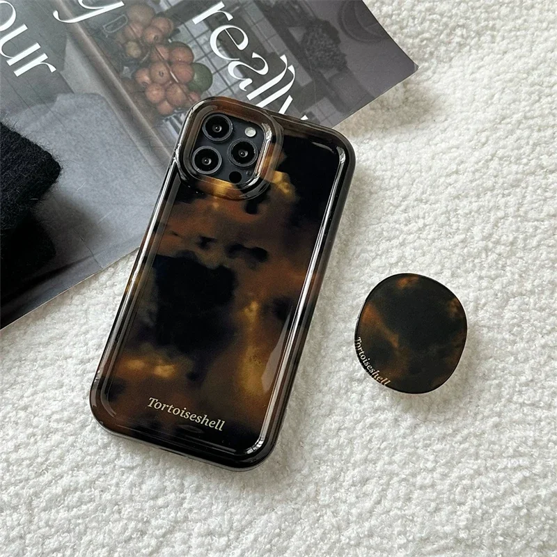 Luxury Amber Tortoiseshell Holder Phone Case For iphone 15 14 12 13 Pro Max 11 INS Korea Girl Soft Cover 2024 New Stylish Shell