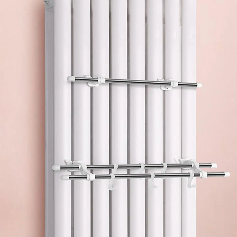 1set Pole Radiator Towel Rail With 6Hooks Strong Load-Bearing Capacity Home Improvement Accessories Household Supplies