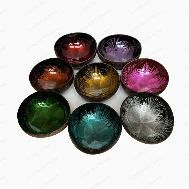 Vietnamese Coconut Shell Key Plate, Feather Painted Storage Bowl, Porch Home Decoration Bowl