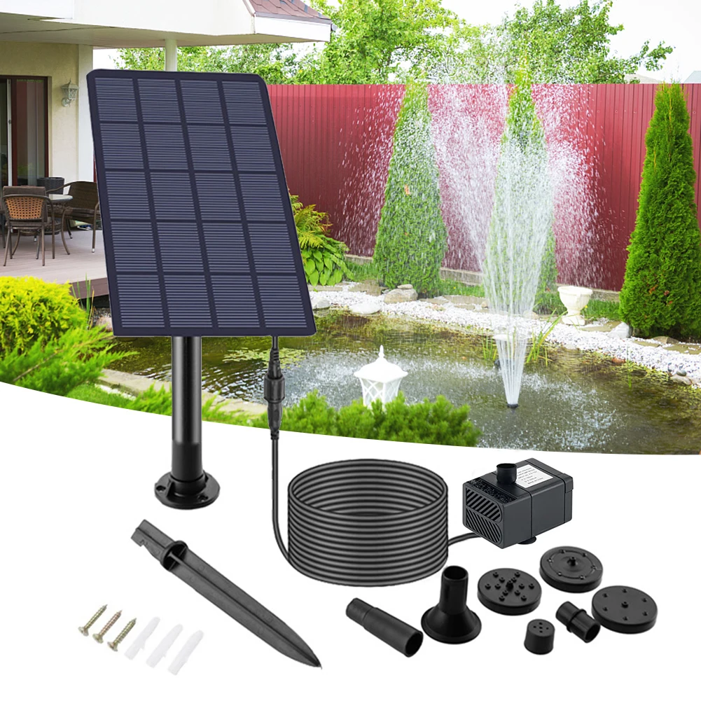 5W 5V Water Fountain Pump Solar Panel with Stake 200L/h Energy-saving Fountain Garden Decoration Solar Panels for Fish Tank Pool