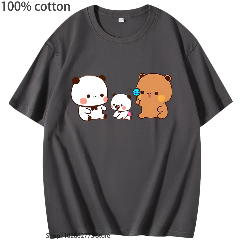 Bubu Dudu and Baby Panda Bear Print T-Shirts Kawaii Cute Girls Clothes 100%Cotton Tees O-Neck Summer Casual Streetwear Men Women