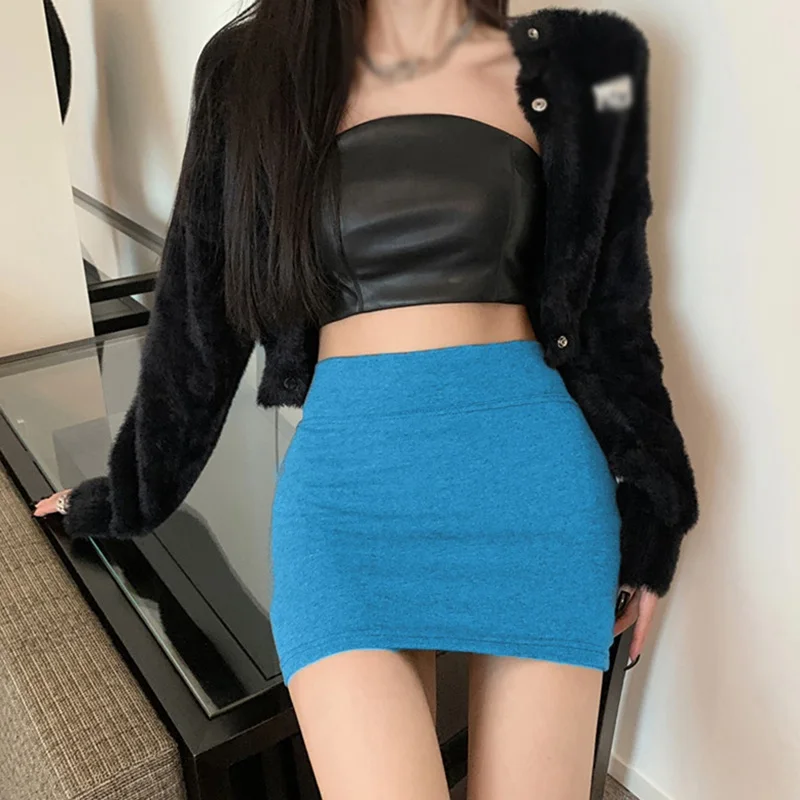 Födémgerenda Gyapot sexi Sokoldalú Csekély illeszkedő derékon hugging Porhanyós skirts high-waist Alkalmazkodó m tömör színben Angol kosztüm skirts