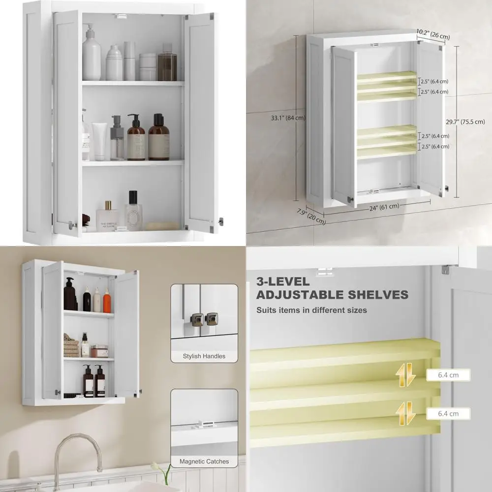 

Modern Wall-Mounted Bathroom Cabinet, Space-Saving Over Toilet Storage with Two Doors and Adjustable Shelves