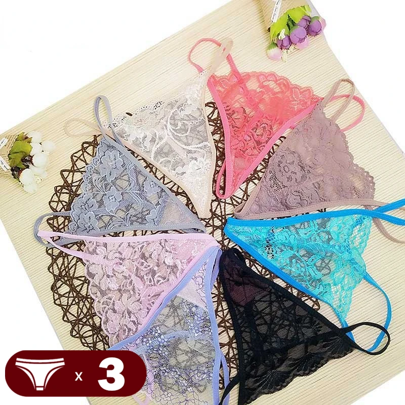 3PCS/Set Sexy Lace Thongs Women Random Underwear Bikini Underpants Low-Rise One Size Hollow G-string T-Back Panties Lingerie