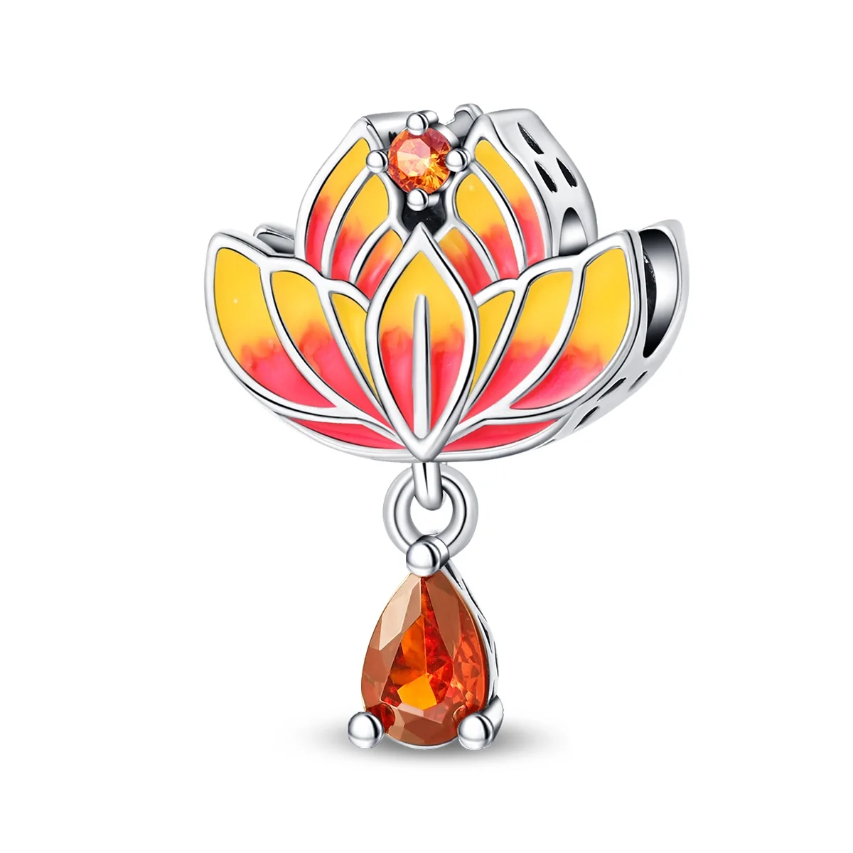 Plated 925 Silver Orange Lotus Red Yellow Dangle Charms Beads Fit 925 Charms Bracelet Beads Spiritual Jewelry Gifts for Women
