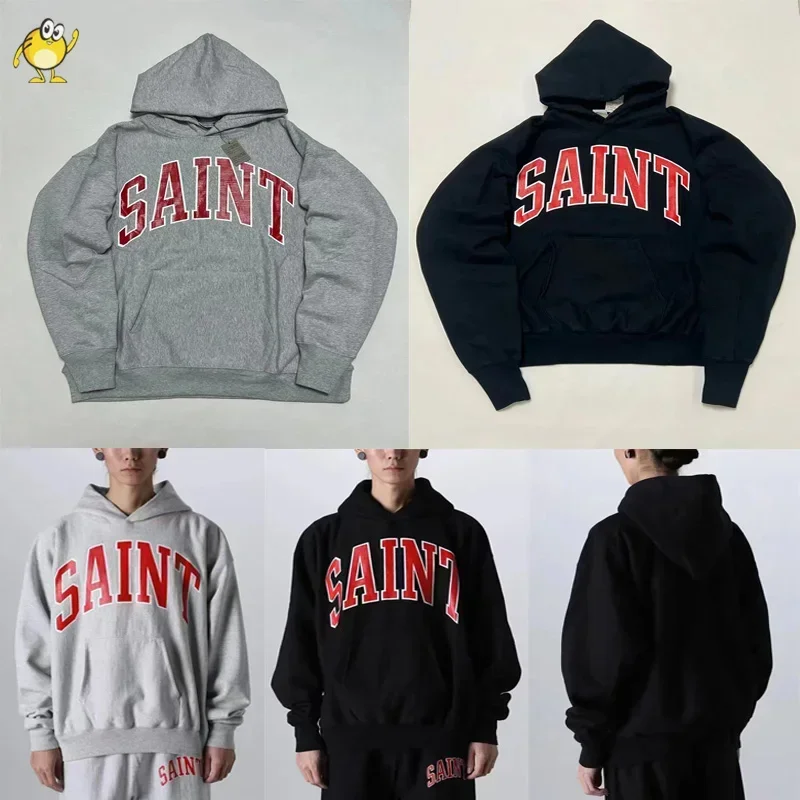 Good Quality 2024fw Saint Hoodies Men Woman Fashion Black Grey Hip Hop Loose Heavy Fabric Pullover Sweatshirts Unisex