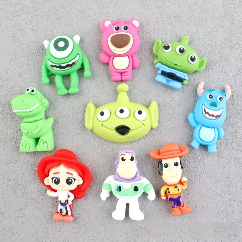 10Pcs Resin Cartoon Animation Disney Green Dinosaur Three-Eyed Monster Flatback Stone Figurines Home Decor Crafts DIY Scrapbook