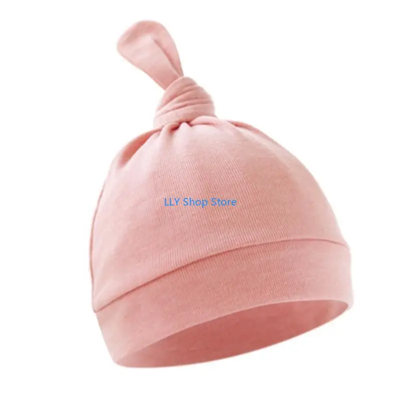 

T8UD Solid Baby Hat Newborns Headwear, Soft & Breathable Infant Knotted Hat Ear Head Protections Fetal Caps for Spring Fall