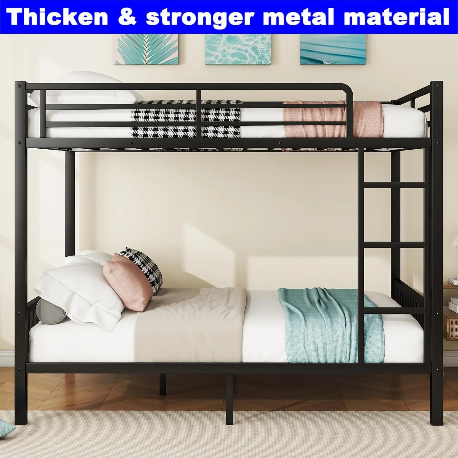 Upgraded Version Thicken Heavy Duty Metal Queen Over Queen Bunk Bed Best Bunk Bed Queen Over Queen, Queen Size Bunkbed Frame