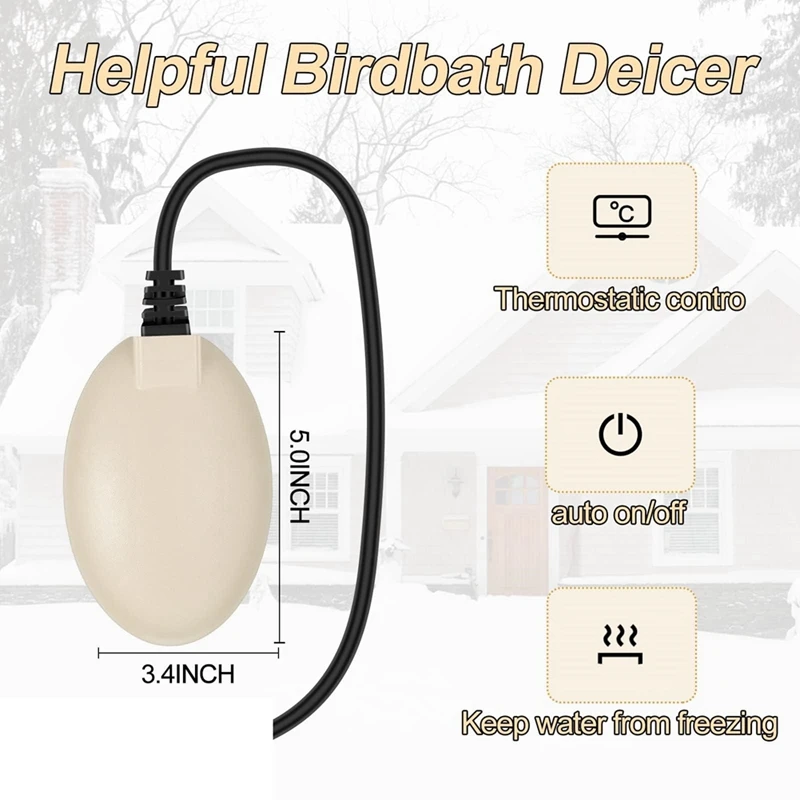 Stronger Power 60W Bird Bath Heater, Birdbath Deicer With Thermostatically Controlled & Auto Shut