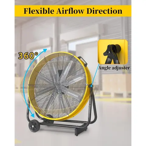 24-tums industriell golvfläkt, 3-växlad höghastighetsverkstadsfläkt med 8 blad, kraftig trumfläkt, 9500 CFM utomhusfläktar i metall 10 best sales höghastighetsfläkt - №5