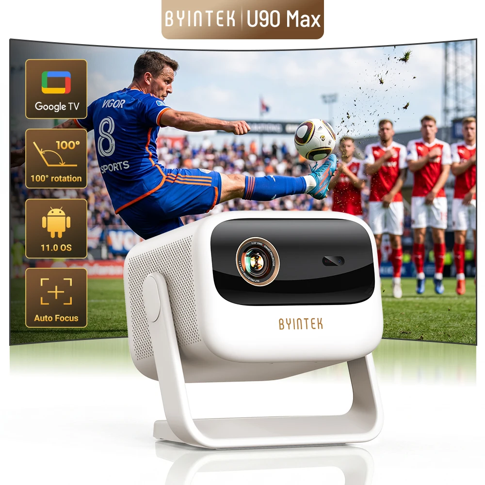 BYINTEK U90 DLP Portable Projector 500ansi Android 11 Wifi Smart 4K Video Support Home Theater with Battery for Camp Business