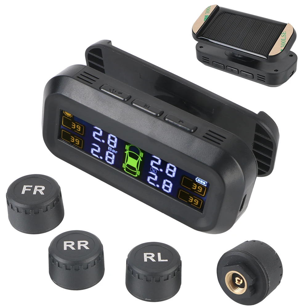 

Intelligent Temperature Warning Fuel Save With 4 External Sensors Car Tyre Pressure Monitor Solar TPMS
