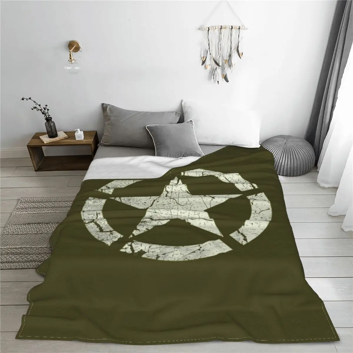 

US Army Star Emblem Camouflage Blankets Flannel Printed Camo Breathable Lightweight Thin Throw Blankets Sofa Travel Bedspreads