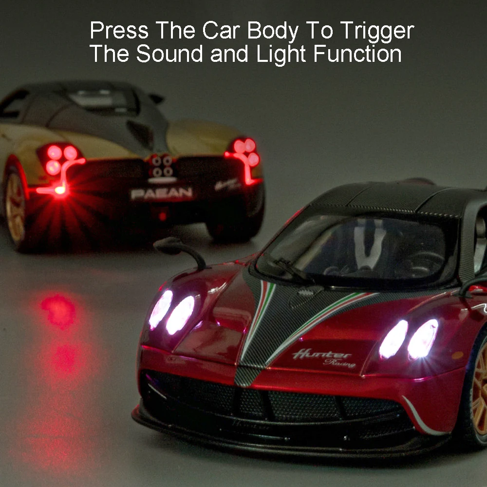 1:22 Pagani P1 Huayra Model Samochodu Sportowego Zabawka Odlew Metalowy Dźwięk Światło Napęd Pull-Back Otwierane Drzwi Dekoracja Domu Supercars