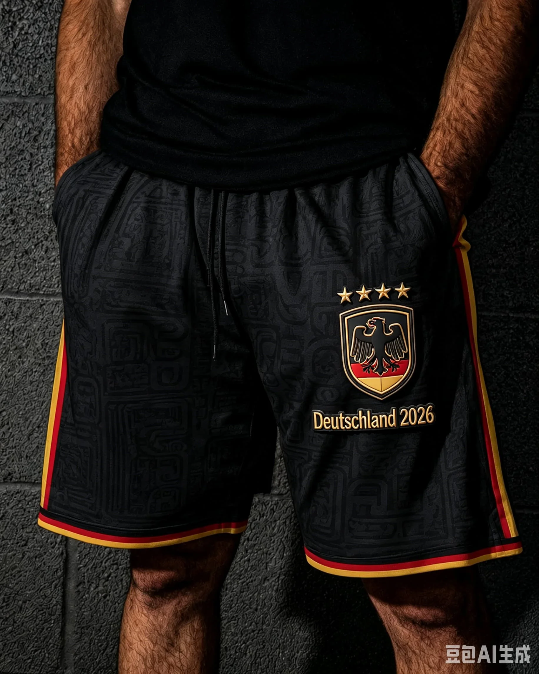NEW Men 2026 Football Fan Shorts Black All Over 3D Print German Soccer Training Shorts Breathable Loose Sport Shorts