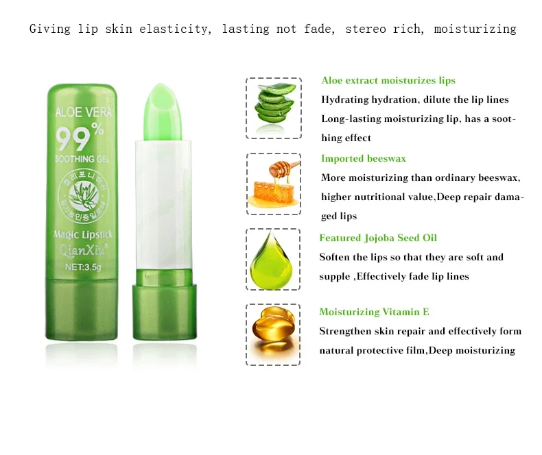 New Natural ALOE VERA Temperature Change Color Jelly Lipstick Long Lasting Moistourizing Lip Makeup Lip Balm Lip Gloss