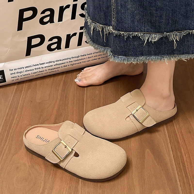 New Style Fashion Women's Clogs Mules Cork Slippers Outdoor Mules Suede Shoes with Arch Support Leather Sandals Zapatos Mujer