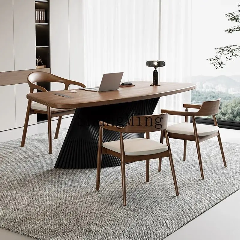 ZYY مكتب تنفيذي بسيط وحديث من الخشب الصلب المنحني على الطراز الإبداعي مكتب مكتب نسائي وكرسي خفيف فاخر ملمس راقي